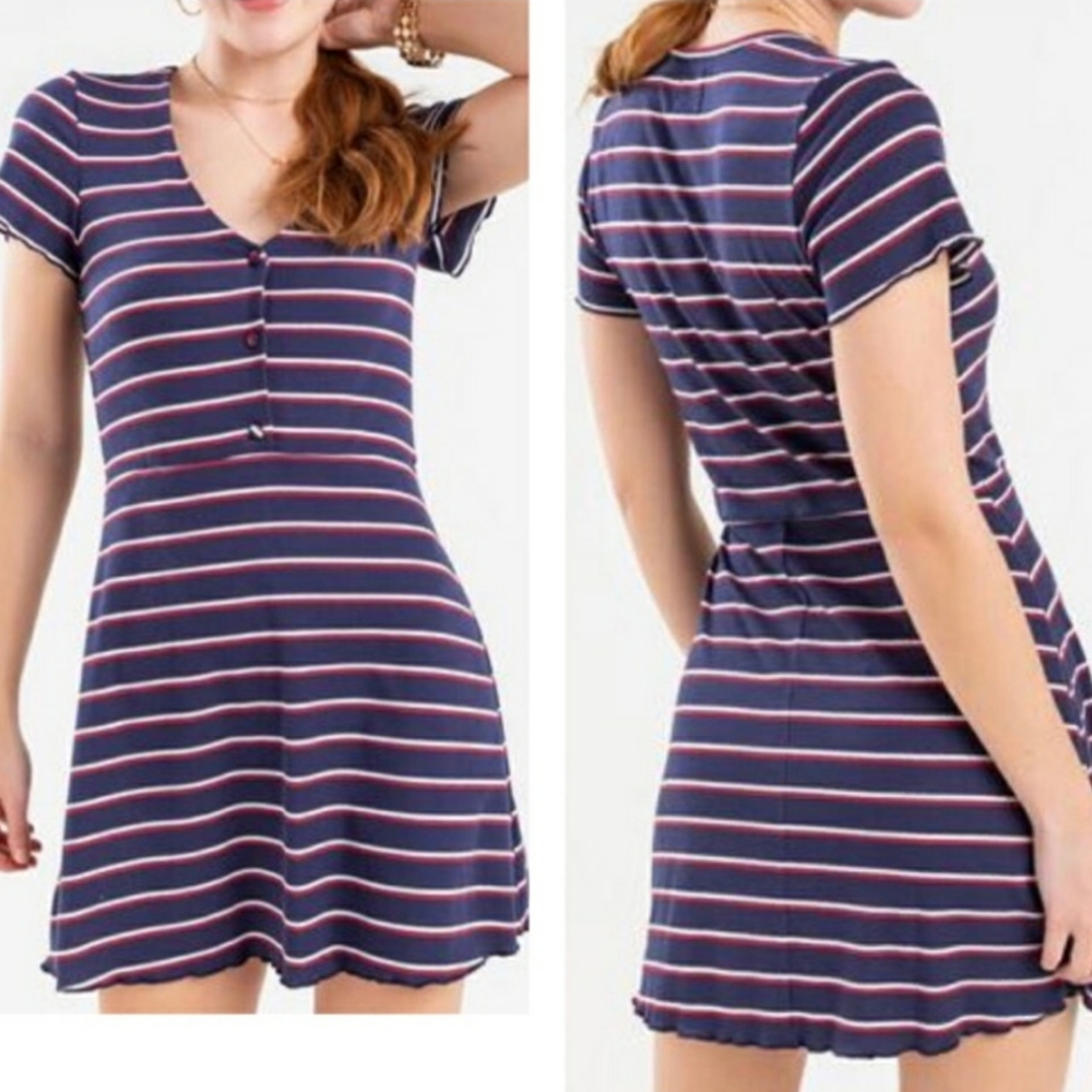 Francesca’s Blue Rain Kimberly Striped Mini Dress Blue Red White XLarge NWOT